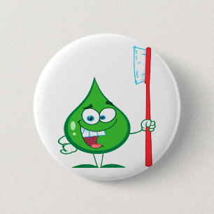 Badge Rond 5 Cm Brosse à dents de caractère de dentifrice vert Min