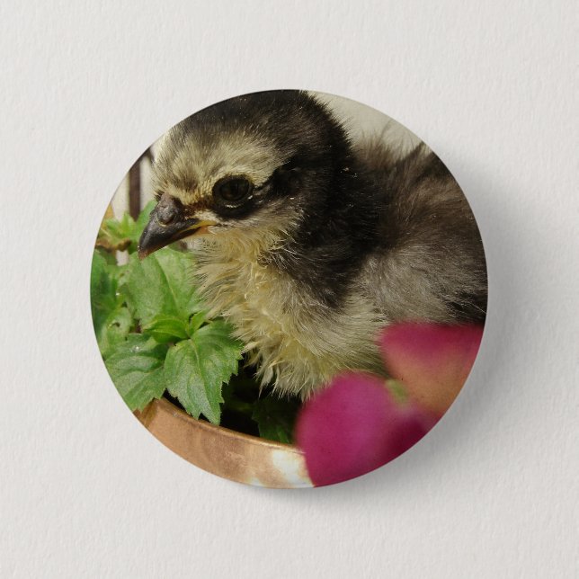 Badge Rond 5 Cm Brosse à frites en fleurs (Devant)
