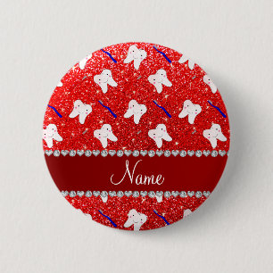 Badge Rond 5 Cm Brosses à parties scintillant rouge néon de nom pe