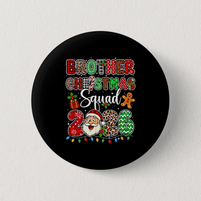 Badge Rond 5 Cm Brother Christmas Crew 2026 Leopard Funny Santa Fa (Devant)