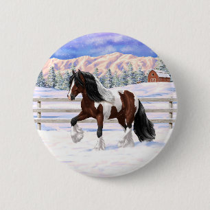 Badge Rond 5 Cm Brown Bay Gypsy Vanner Draft Horse