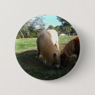 Badge Rond 5 Cm Brown Blond" Chevaux miniatures"Deux Petits Poney