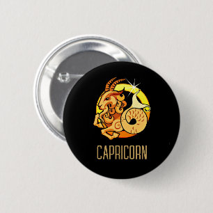 Badge Rond 5 Cm Brown et or Capricorne signe zodiac noir