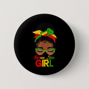 Badge Rond 5 Cm Brown fille de la peau Black femmes Messy Bun Blac