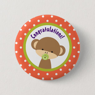 Badge Rond 5 Cm Brown singe-bébé avec Pacifier Félicitations