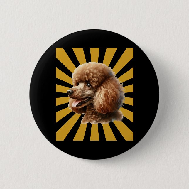 Badge Rond 5 Cm Brown Standard Poodle Retro Sunburst (Devant)
