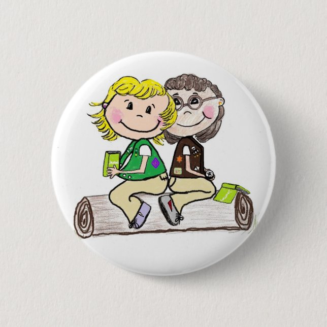 Badge Rond 5 Cm "brownie" junior de fille scout dehors (Devant)