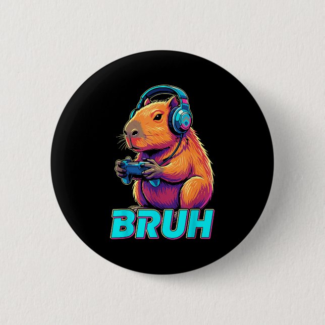 Badge Rond 5 Cm Bruh Capybara Drôles de jeux vidéo Capybaras  (Devant)