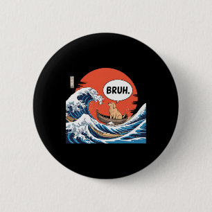 Badge Rond 5 Cm Bruh Grande Vague Kanagawa Drôle Surf Japonais Cha