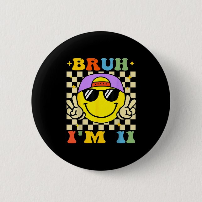 Badge Rond 5 Cm Bruh I'm 11 Years Old Purple Birthday Boys 11th Bi (Devant)