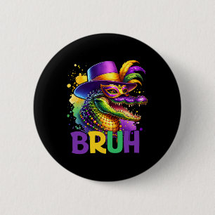 Badge Rond 5 Cm Bruh Mardi Gras Ados Garçons Enfants Alligator Mar