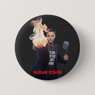 Badge Rond 5 Cm Brûlant dans votre Toucher T-Shirt Noir - Fabian S