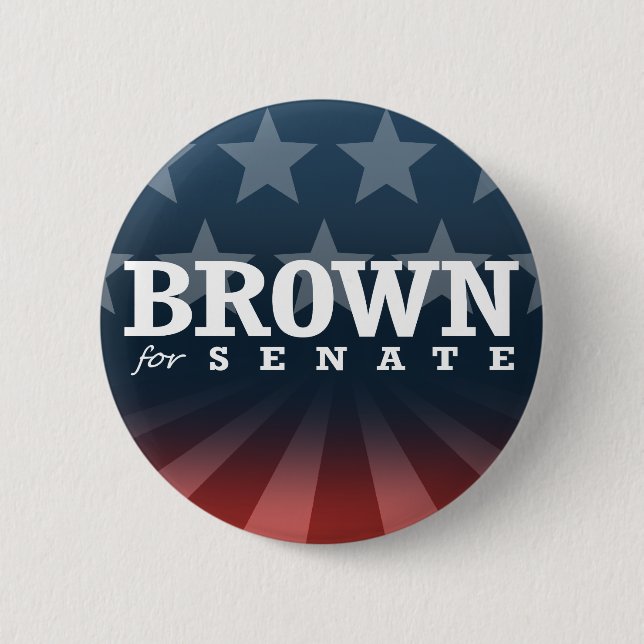 BADGE ROND 5 CM BRUN POUR LE SÉNAT 2014 (Devant)