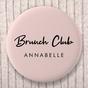 Badge Rond 5 Cm Brunch Club   Nom rose moderne manuscrit