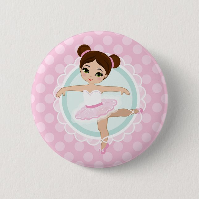 Badge Rond 5 Cm Brunette Ballerina - Fille danseuse de ballet rose (Devant)