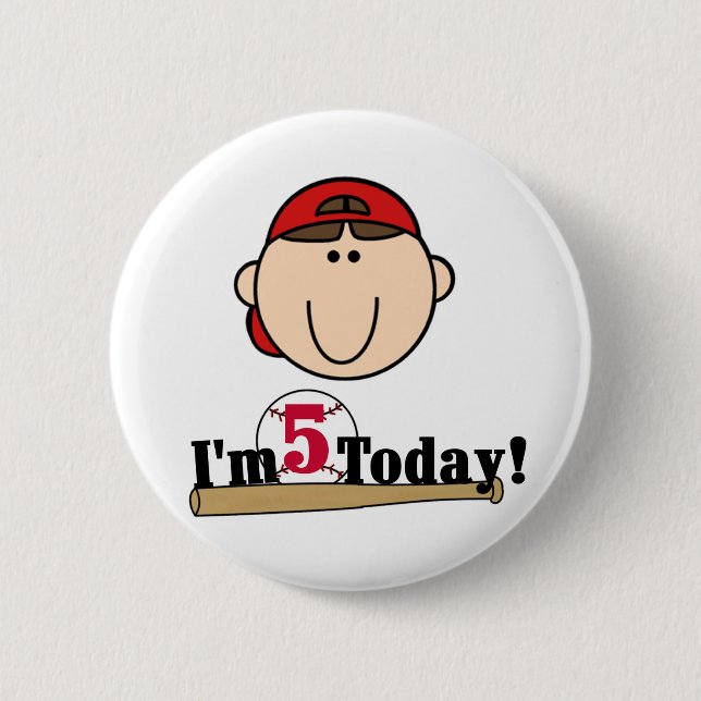 Badge Rond 5 Cm Brunette Boy Baseball 5e anniversaire (Devant)