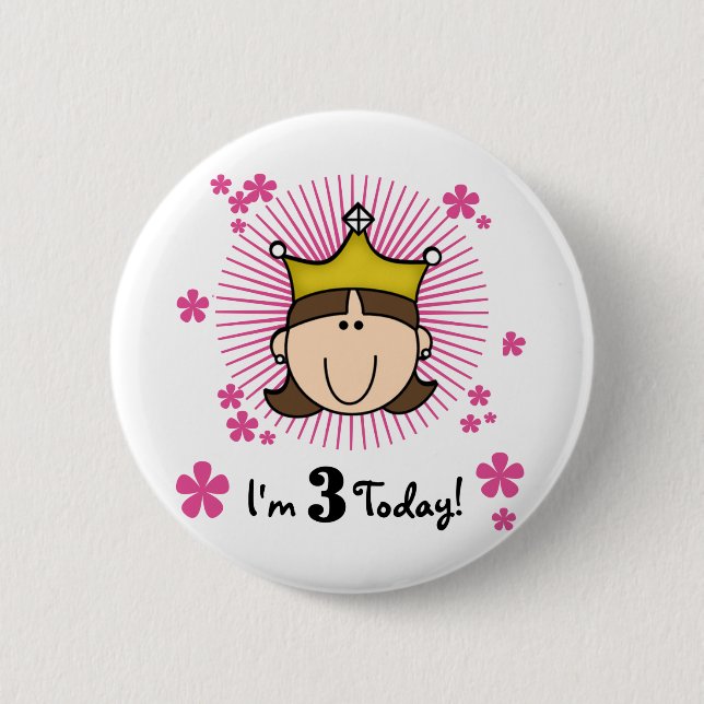Badge Rond 5 Cm Brunette Princesse 3e Anniversaire Tshirts et cade (Devant)