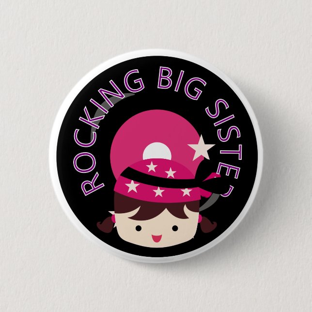 Badge Rond 5 Cm Brunette Rocking Big Sister (Devant)