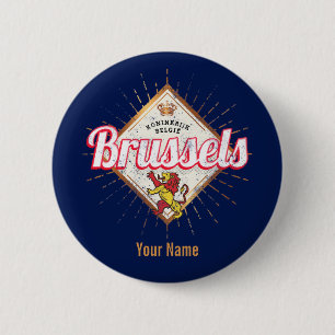 Badge Rond 5 Cm Bruxelles Europe Capital Belgique Retro Lion Vinta