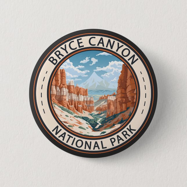 Badge Rond 5 Cm Bryce Canyon National Park Trail Illustration Art (Devant)
