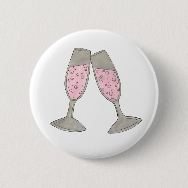 Badge Rond 5 Cm Bubbly Champagne Glass Cheers Mariée Soirée de mar (Devant)