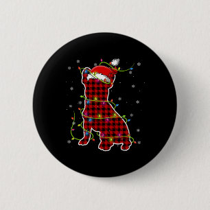 Badge Rond 5 Cm Buffalo Plaid Bulldog Père Noël Christmas Pyjama M