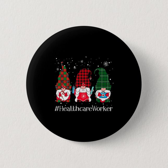 Badge Rond 5 Cm Buffalo Plaid Gnome Healthcare Worker Nurse Christ (Devant)