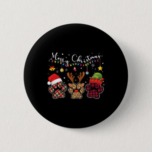 Badge Rond 5 Cm Buffalo Plaid Leopard Chien Paws Joyeux Noël Lièvr