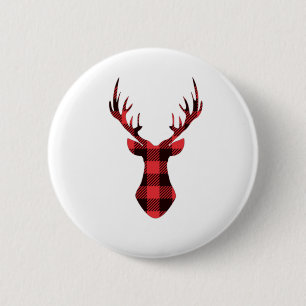 Badge Rond 5 Cm Buffalo Plaid Reinder Noël