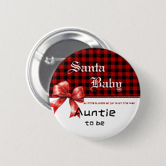 Badge Rond 5 Cm Buffalo Plaid Watercolor Red Bow Auntie-to-be