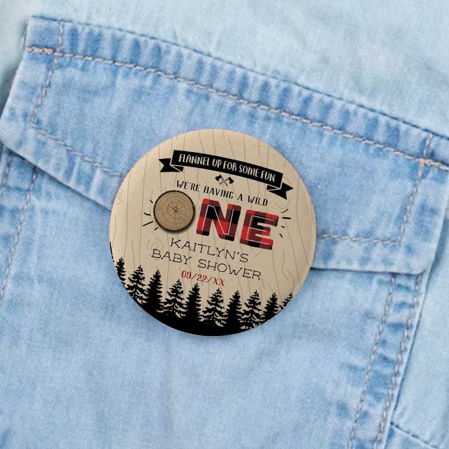 Badge Rond 5 Cm Buffle de forêt rustique Plaid Wild Un Baby shower (Créateur téléchargé)