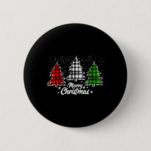 Badge Rond 5 Cm Buffle de Noël Plaid Rouge Blanc Vert Noël