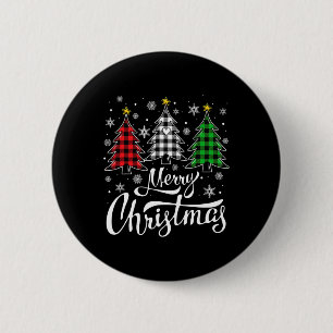 Badge Rond 5 Cm Buffle de Noël Plaid Rouge Blanc Vert Noël