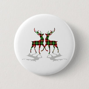 Badge Rond 5 Cm Buffle de Noël Plaid Rouge Bleu Vert Plaid