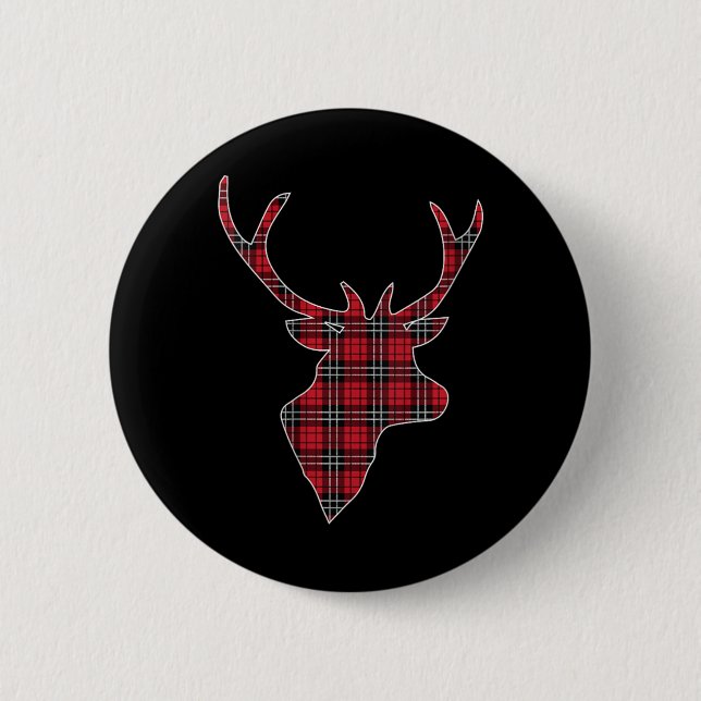 Badge Rond 5 Cm Buffle rouge vert des femmes Posé tête de rennes d (Devant)