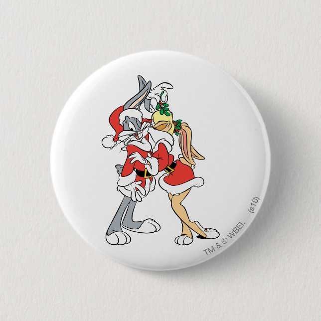 Badge Rond 5 Cm BUGS BUNNY™ et Lola Mistletoe Kiss (Devant)