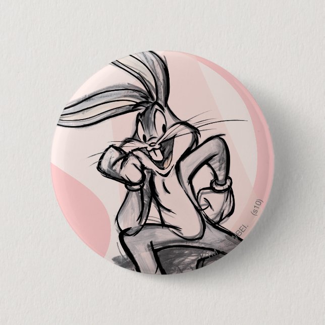 Badge Rond 5 Cm BUGS BUNNY™ Thinker rose pâle (Devant)