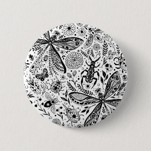 Badge Rond 5 Cm Bugs de Doodle sur bleu foncé