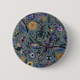 Badge Rond 5 Cm Bugs de Doodle sur le gris de latte