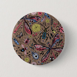 Badge Rond 5 Cm Bugs de Doodle sur mocha brown