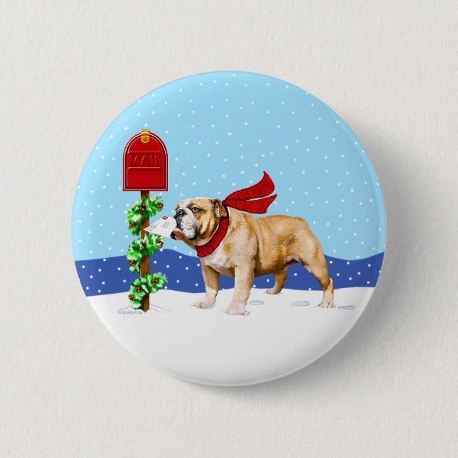 Badge Rond 5 Cm Buldog Christmas Holiday Mail (Devant)