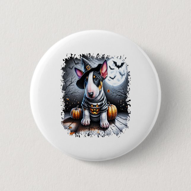 Badge Rond 5 Cm Bull Terrier Chien Halloween (Devant)