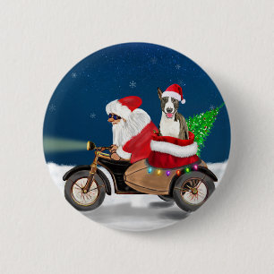 Badge Rond 5 Cm Bull Terrier Chien Noël Père Noël