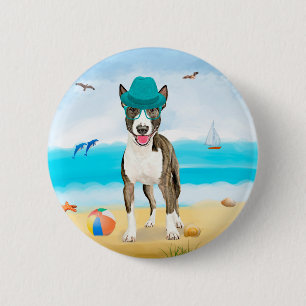 Badge Rond 5 Cm Bull Terrier Dog sur la plage