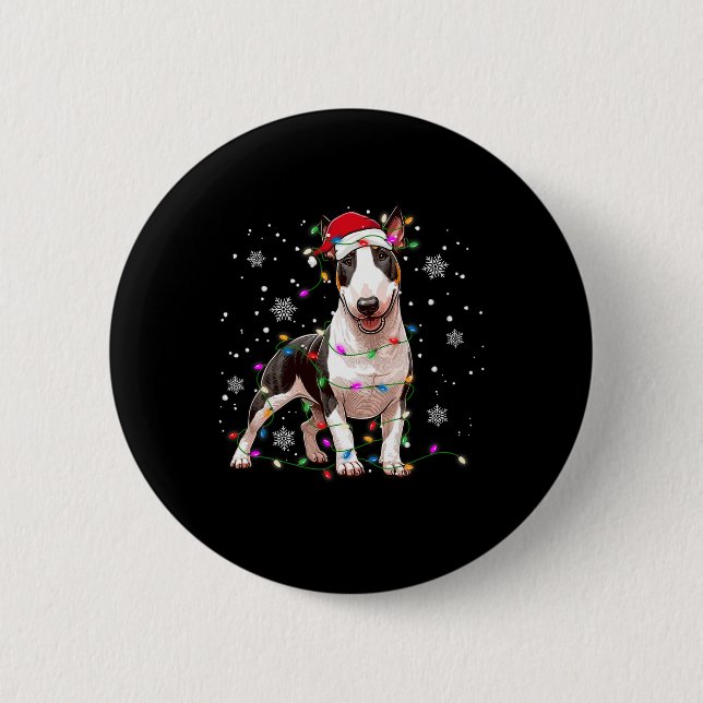 Badge Rond 5 Cm Bull Terrier Sweat de Noël Chien Xmas Lumières Tre (Devant)