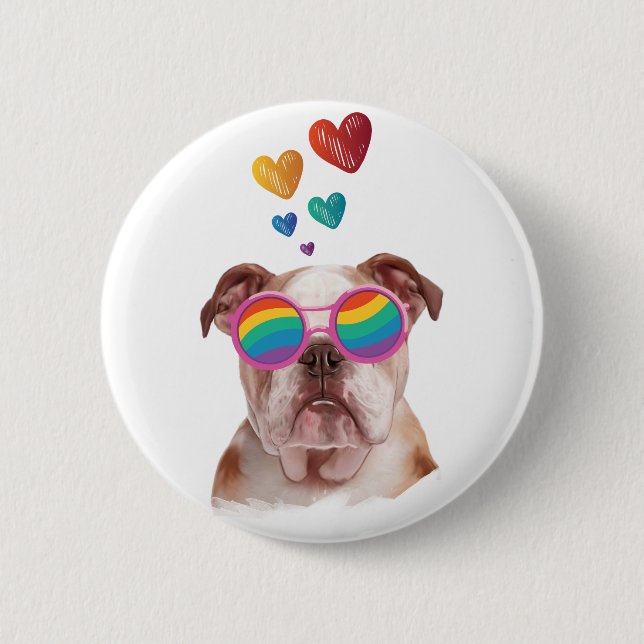 Badge Rond 5 Cm Bulldog anglais avec des coeurs Saint-Valentin (Devant)