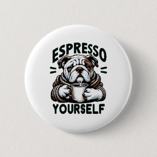 Badge Rond 5 Cm Bulldog au café espresso chaud - Café cosy 