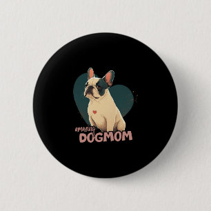 Badge Rond 5 Cm Bulldog Avec Arrière - plan Coeur