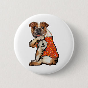 Badge Rond 5 Cm Bulldog Chien Tattoo I Love Maman Flower Mothers D