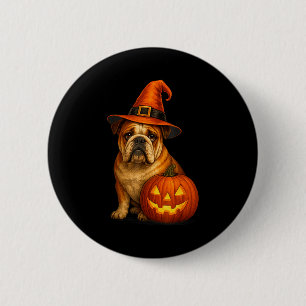 Badge Rond 5 Cm Bulldog Halloween Chien Sorcière Citrouille Concep